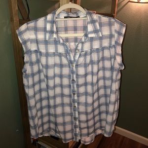 Vici Trendy Plaid Short Sleeve Button Up Top